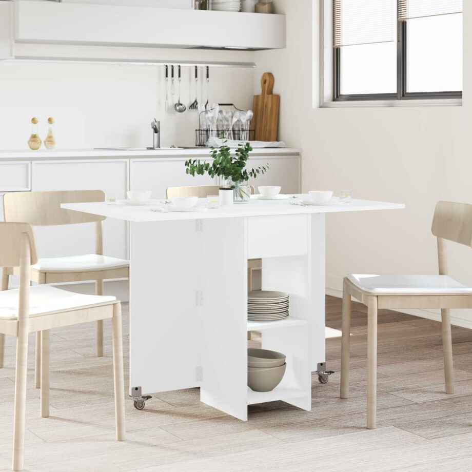 vidaXL Eettafel 115 x 70 x 75 cm Bewerkt hout Wit Rechthoekig afbeelding 1