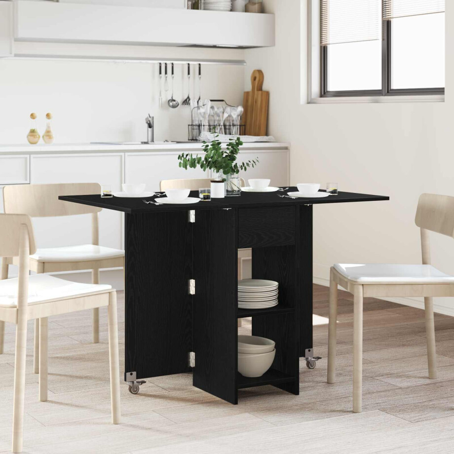 vidaXL Eettafel 115 x 70 x 75 cm Bewerkt hout Zwart eiken Rechthoekig afbeelding 1