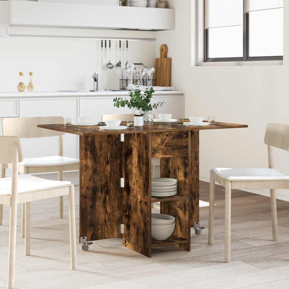 vidaXL Eettafel 115 x 70 x 75 cm Bewerkt hout Gerookt eiken afbeelding 1