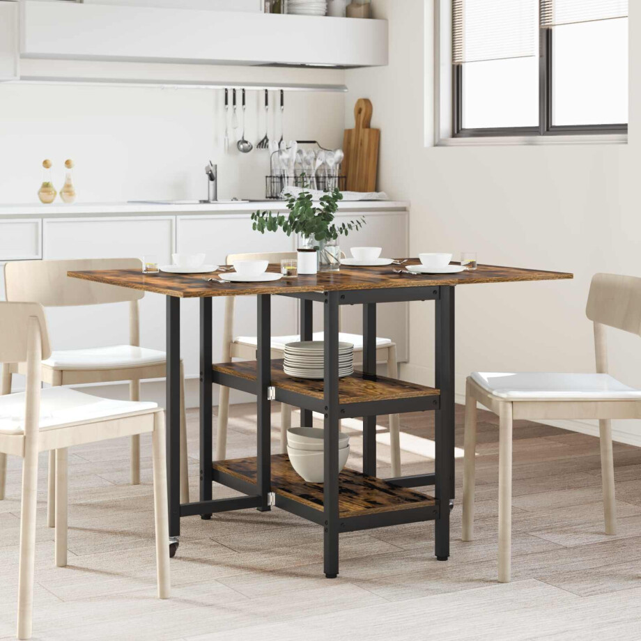 vidaXL Eettafel 122 x 80 x 76,5 cm Bewerkt hout Gerookt eiken afbeelding 1