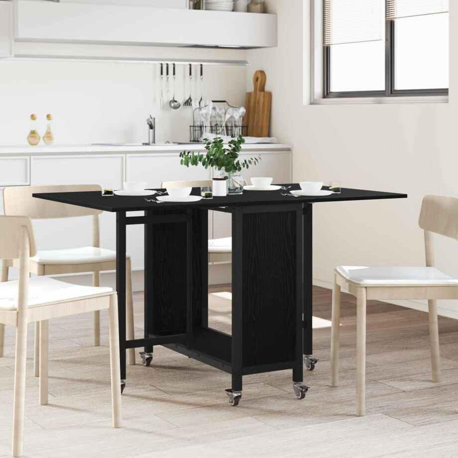 vidaXL Opvouwbare eettafel met wielen 130 x 80 x 76,5 cm Bewerkt hout vidaXL Opvouwbare eettafel met wielen 130 x 80 x 76,5 cm Bewerkt hout afbeelding 1