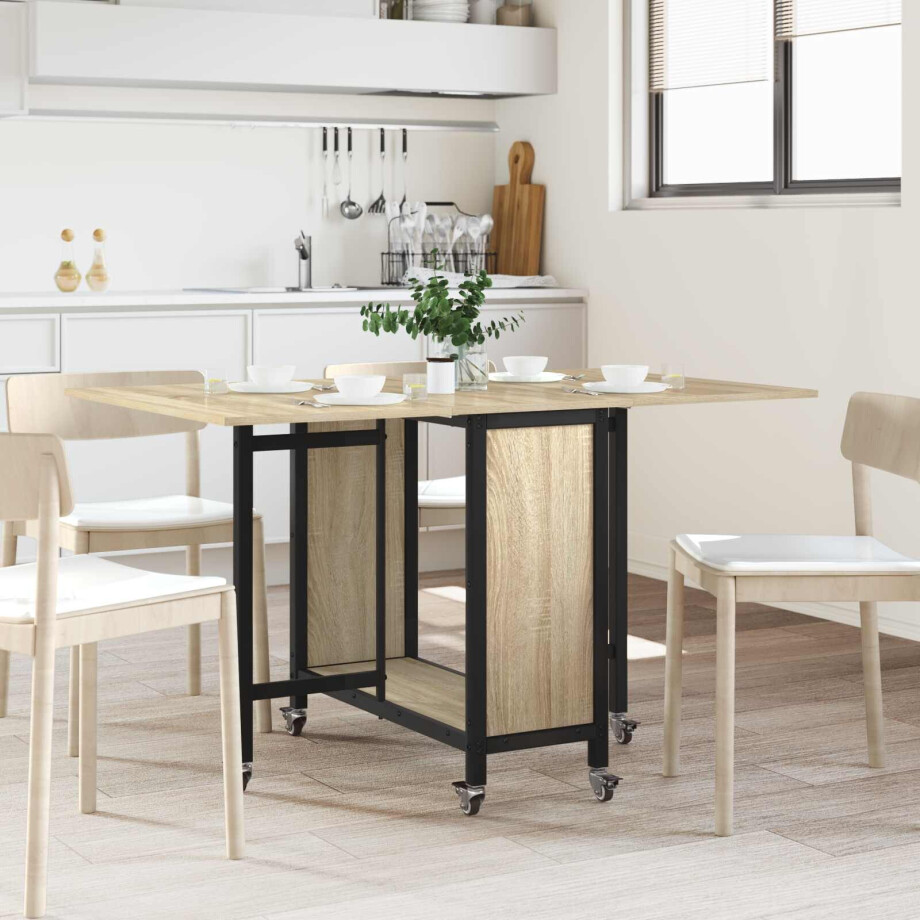 vidaXL Opvouwbare eettafel met wielen 130 x 80 x 76,5 cm staal PB vidaXL Opvouwbare eettafel met wielen 130 x 80 x 76,5 cm staal PB afbeelding
