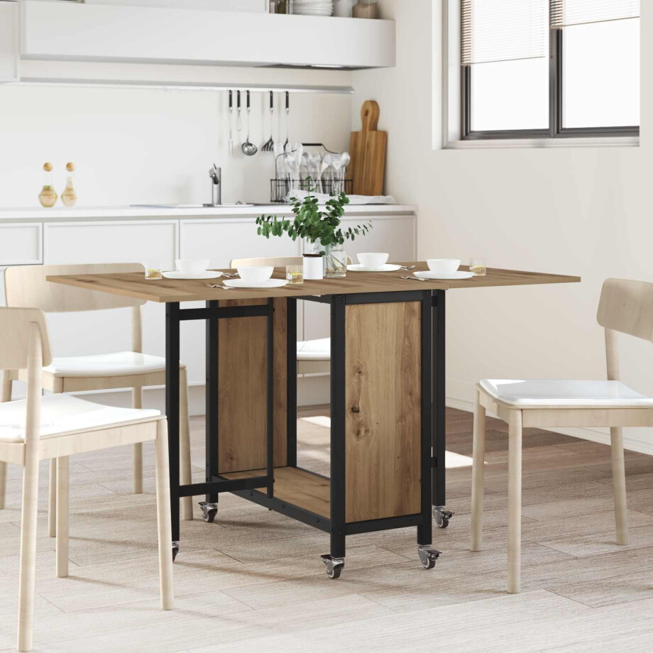 vidaXL Opvouwbare eettafel met wielen 130 x 80 x 76,5 cm staal PB afbeelding 