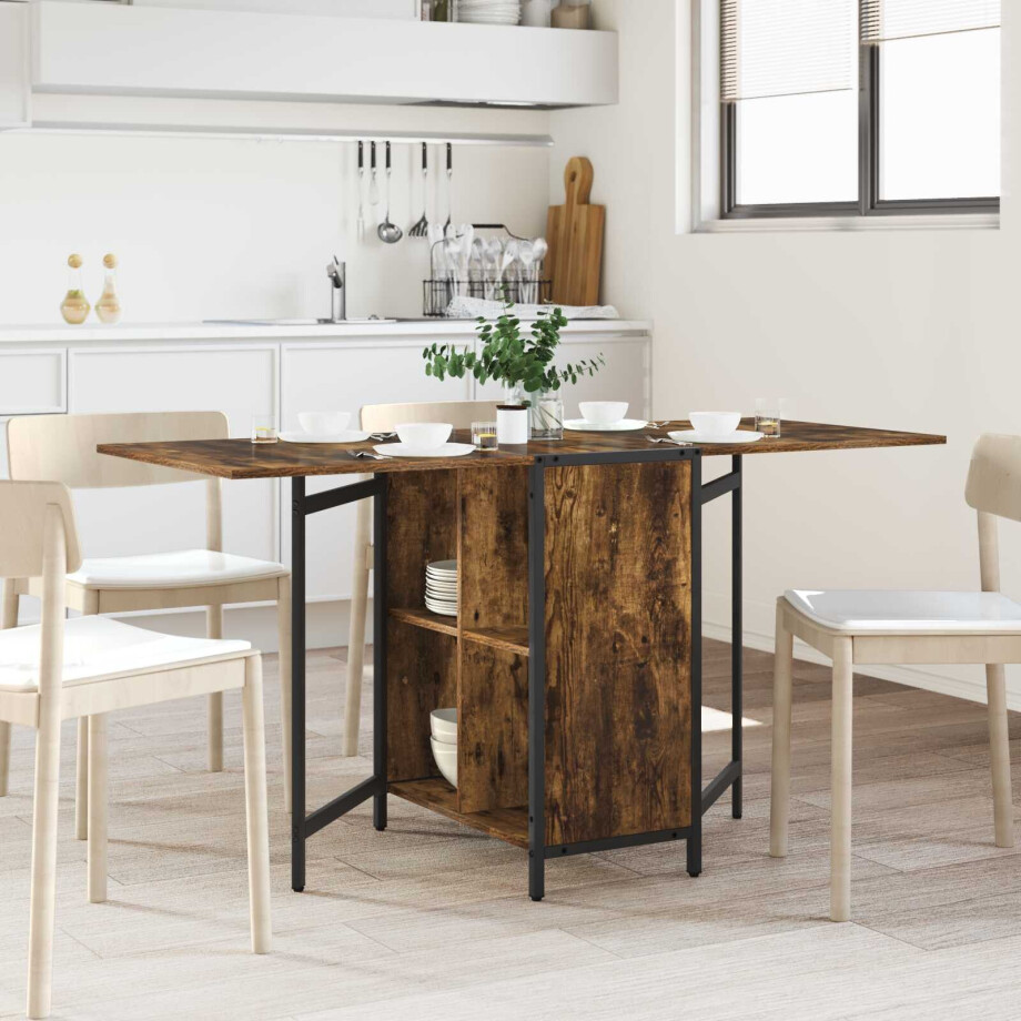 vidaXL Eettafel 144 x 60 x 75 cm Bewerkt hout Gerookt eiken afbeelding 1