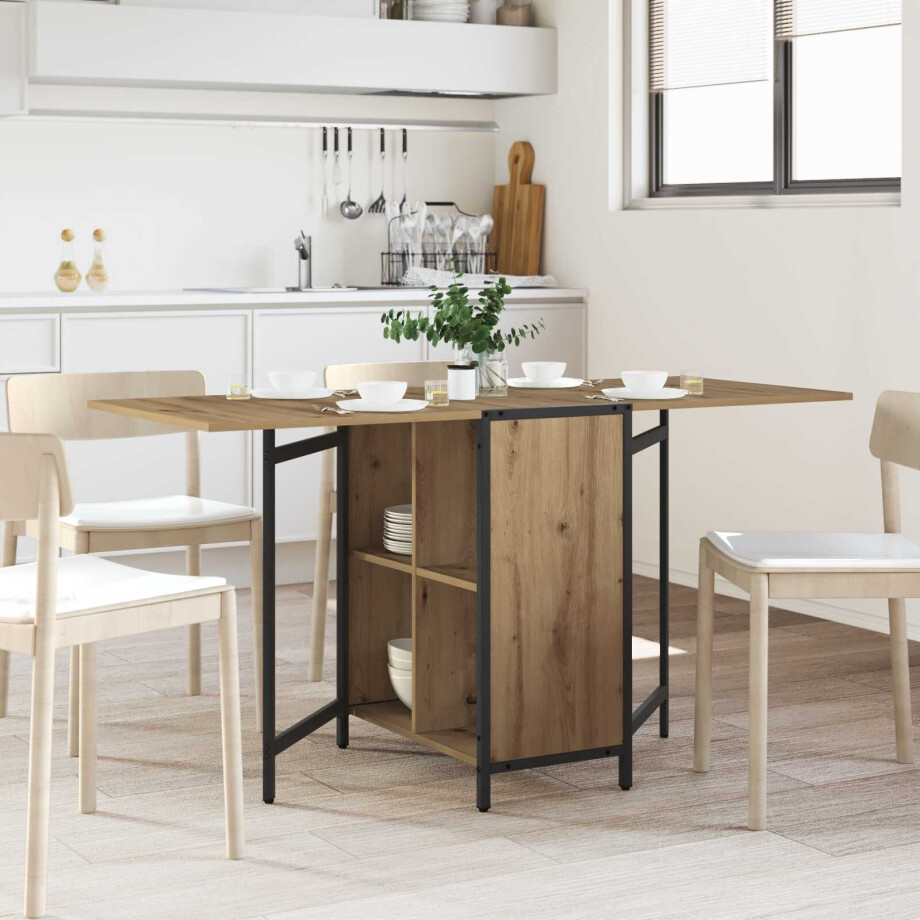 vidaXL Eettafel 144 x 60 x 75 cm Bewerkt hout Artisanaal eiken afbeelding 1