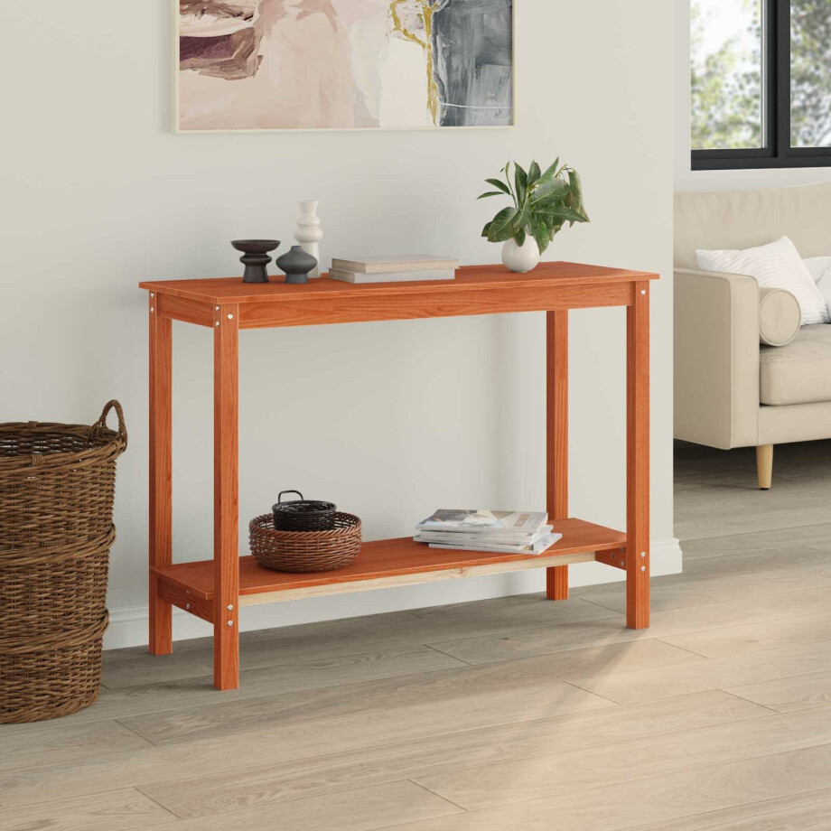 vidaXL Wandtafel Waskleur Bruin 110 x 40 x 80 cm Massief grenenhout afbeelding 1