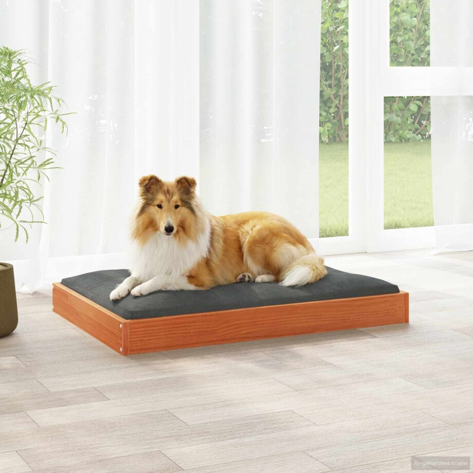 vidaXL Hondenbed Wasbruin 92 x 64 x 9 cm Massief Vurenhout afbeelding 1