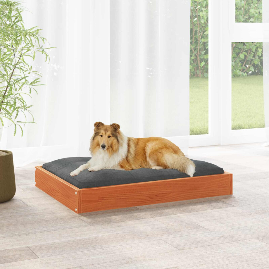 vidaXL Hondenbed Wasbruin 101,5 x 74 x 9 cm Massief Vurenhout afbeelding 1