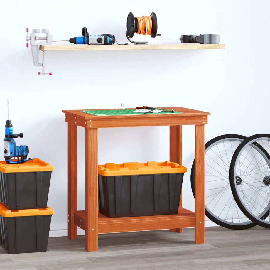 vidaXL Werkbank met plank Wasbruin 80 x 50 x 80 cm Massief grenenhout afbeelding 1