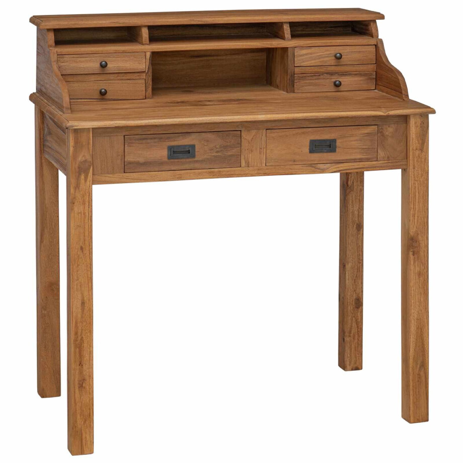 vidaXL Schrijfbureau Naturel 89,5 x 49,5 x 100 cm Massief Teakhout afbeelding 1