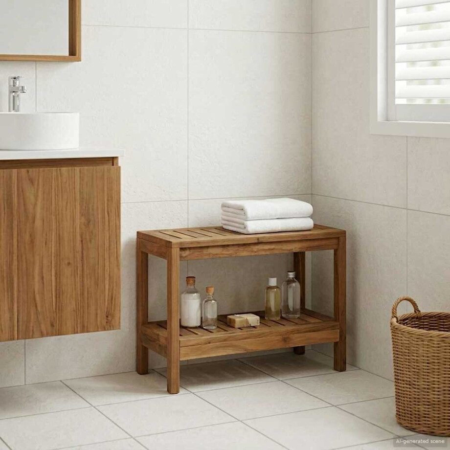 vidaXL Badkamer Zijtafel Naturel 60 x 30 x 45 cm Massief Teakhout afbeelding 1