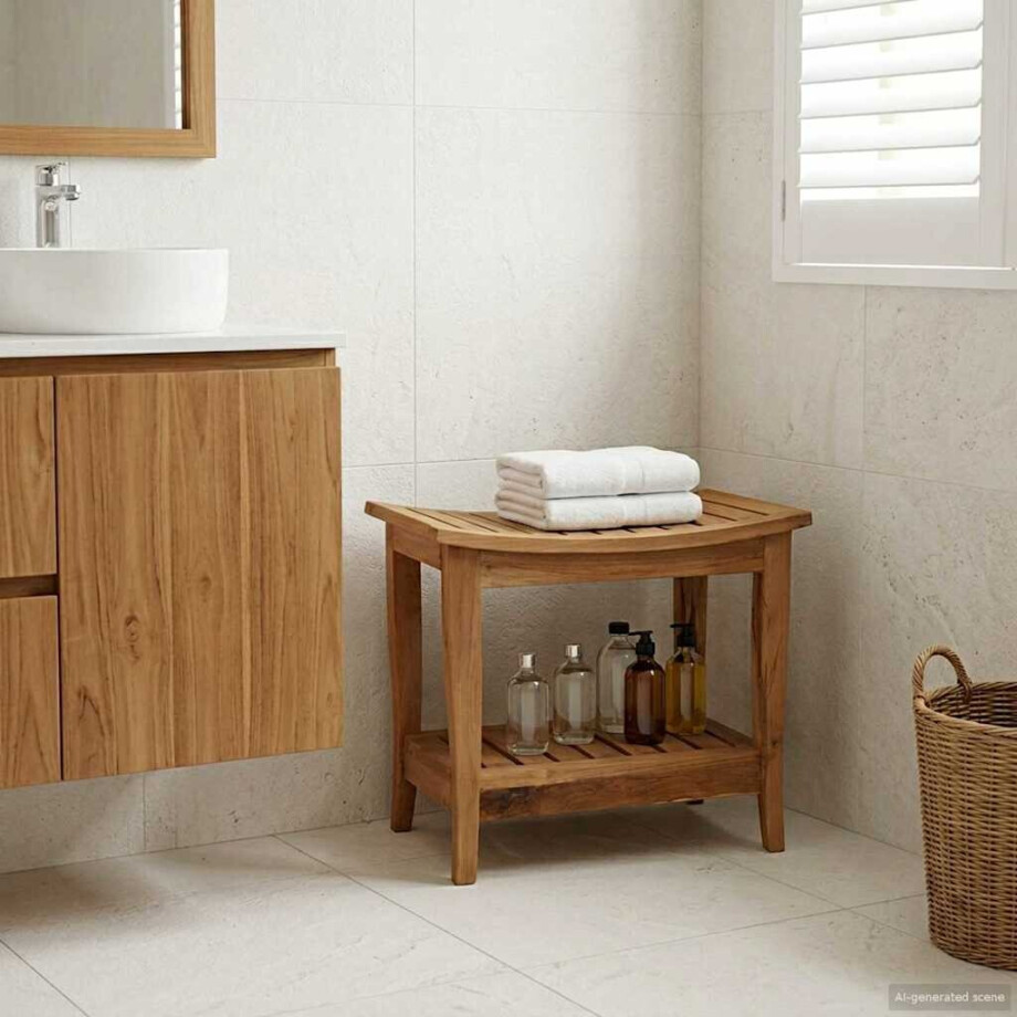 vidaXL Badkamer Bijzettafel Naturel 50 x 35 x 45 cm Massief Teakhout afbeelding 1