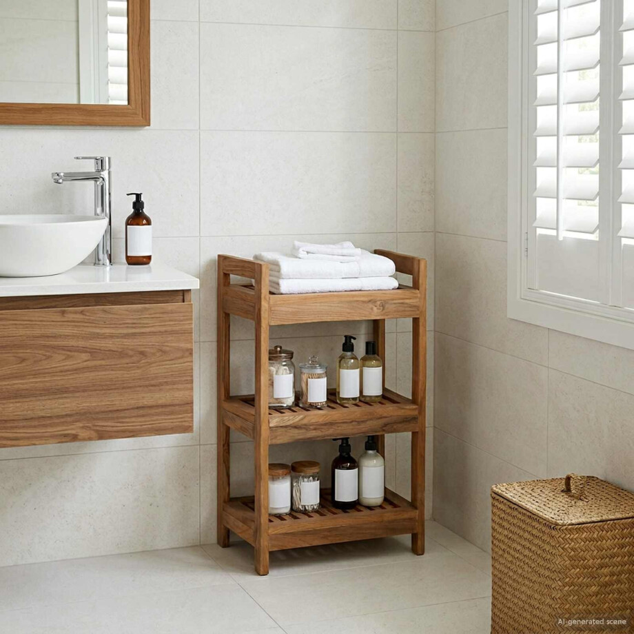 vidaXL Badkamerplank Naturel 45 x 30 x 71 cm Massief Teakhout afbeelding 1