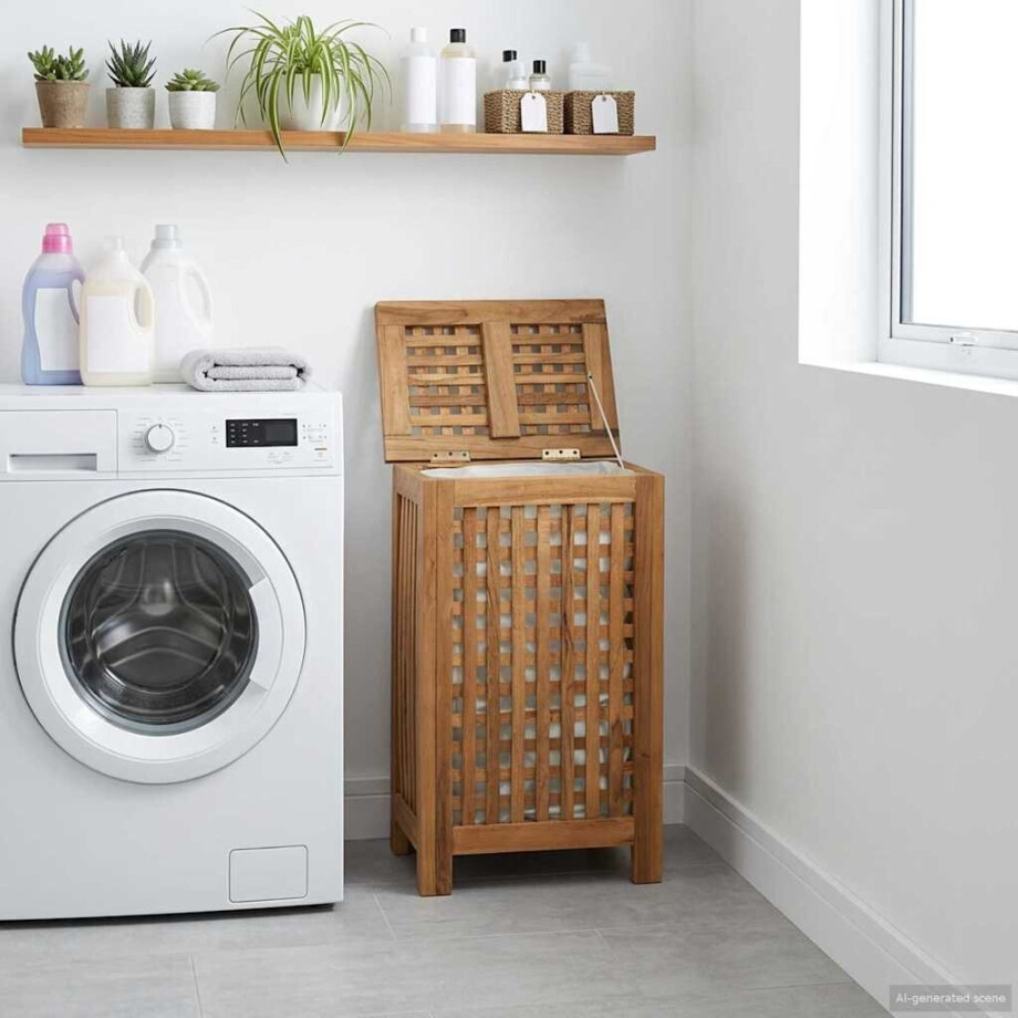 vidaXL Wasmand Naturel Massief Teakhout vidaXL Wasmand Naturel Massief Teakhout afbeelding 1