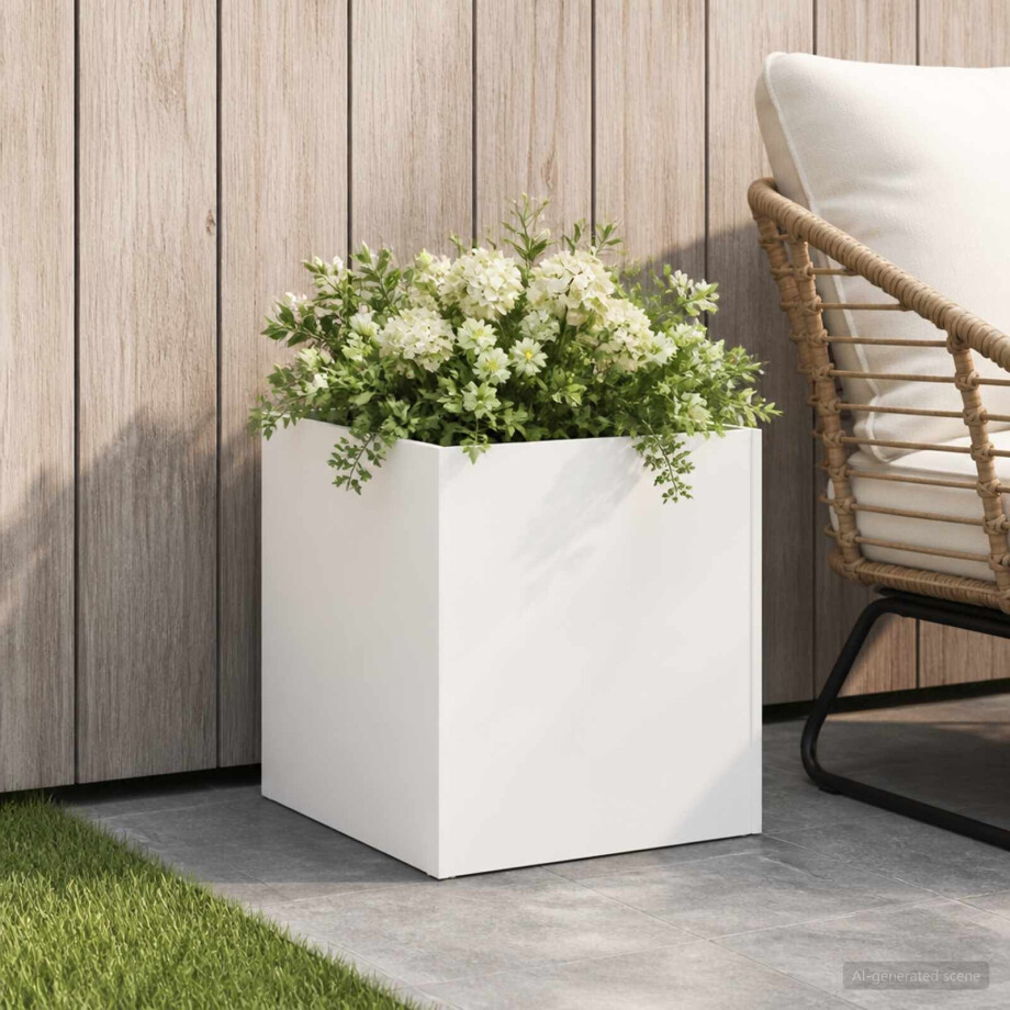 vidaXL Plantenbak Wit 25 x 25 x 25 cm Koudgewalst staal vidaXL Plantenbak Wit 25 x 25 x 25 cm Koudgewalst staal afbeelding 1