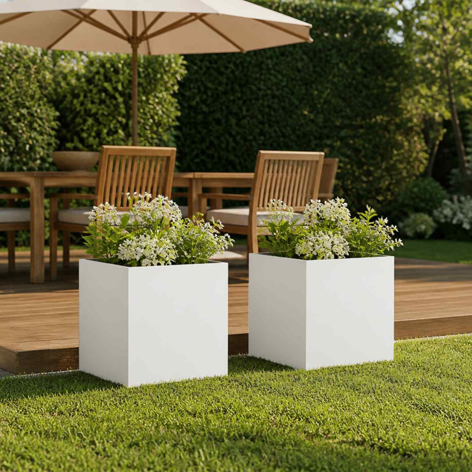 vidaXL Plantenbak 2 st Wit 25 x 25 x 25 cm Koudgewalst staal vidaXL Plantenbak 2 st Wit 25 x 25 x 25 cm Koudgewalst staal afbeelding 1