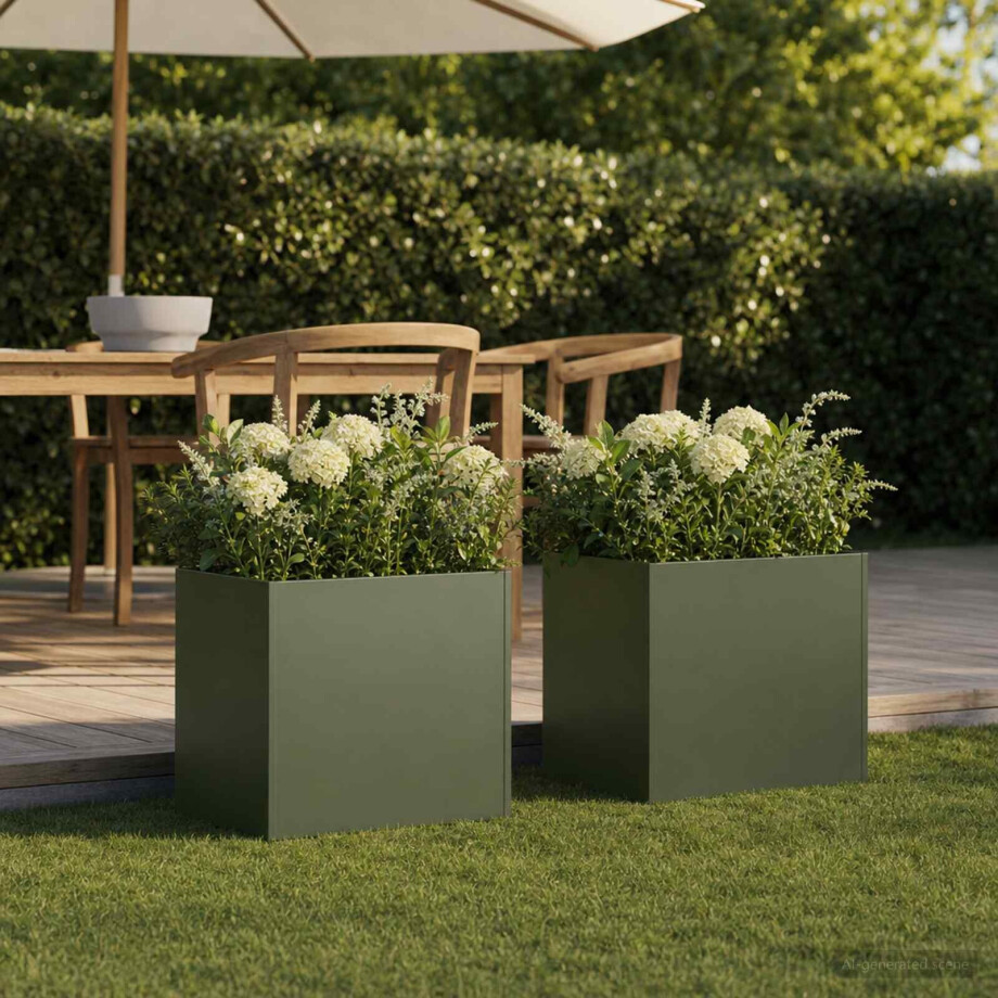 vidaXL Plantenbak 2 st Olijfgroen 25 x 25 x 25 cm Koudgewalst staal afbeelding 1