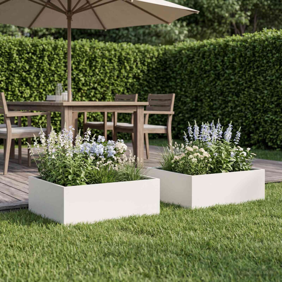 vidaXL Plantenbak 2 st Wit 40 x 40 x 20 cm Koudgewalst staal afbeelding 1