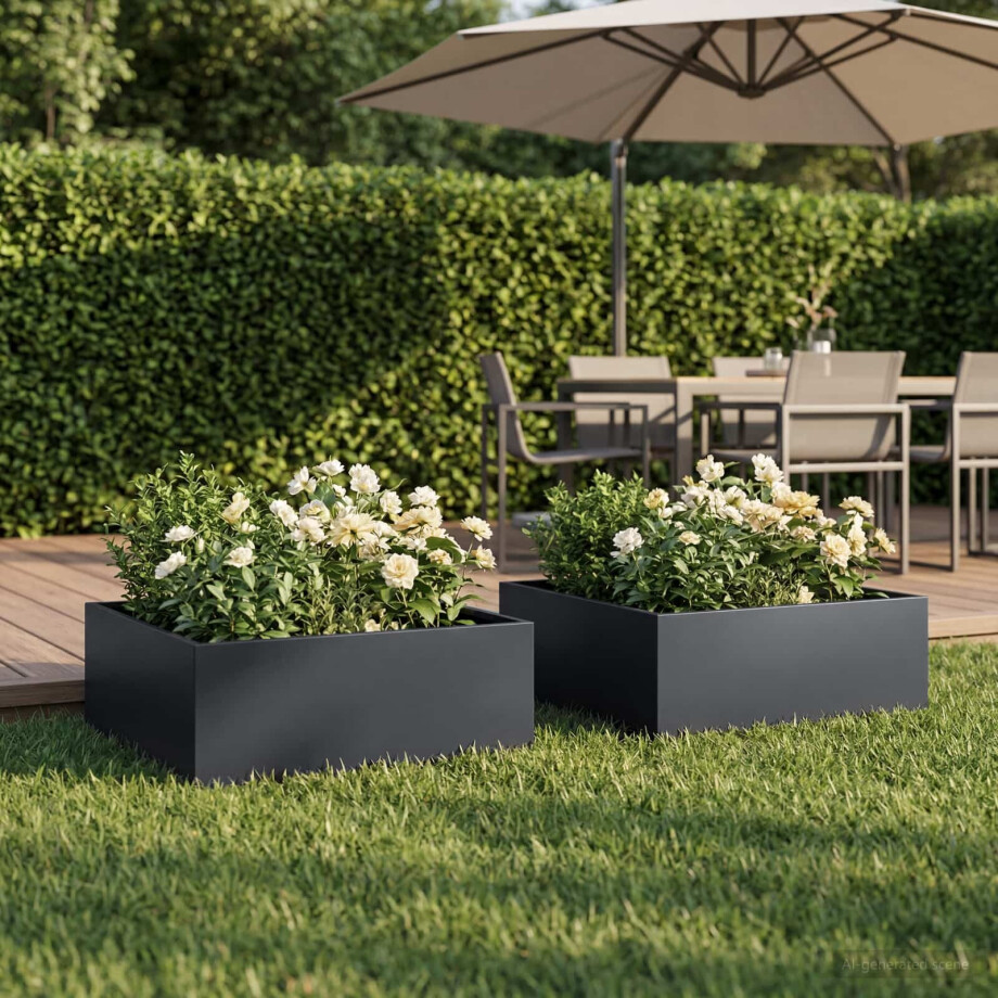 vidaXL Plantenbak 2 st Antraciet 60 x 60 x 20 cm Koudgewalst staal afbeelding 1