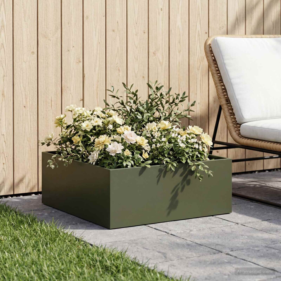 vidaXL Plantenbak Olijfgroen 60 x 60 x 20 cm Koudgewalst staal vidaXL Plantenbak Olijfgroen 60 x 60 x 20 cm Koudgewalst staal afbeelding 1