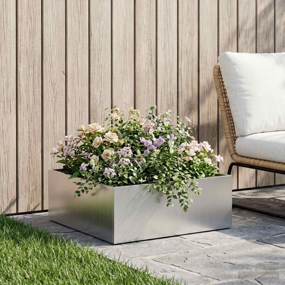 vidaXL Plantenbak zilver 60 x 60 x 20 cm Roestvrij staal afbeelding 1