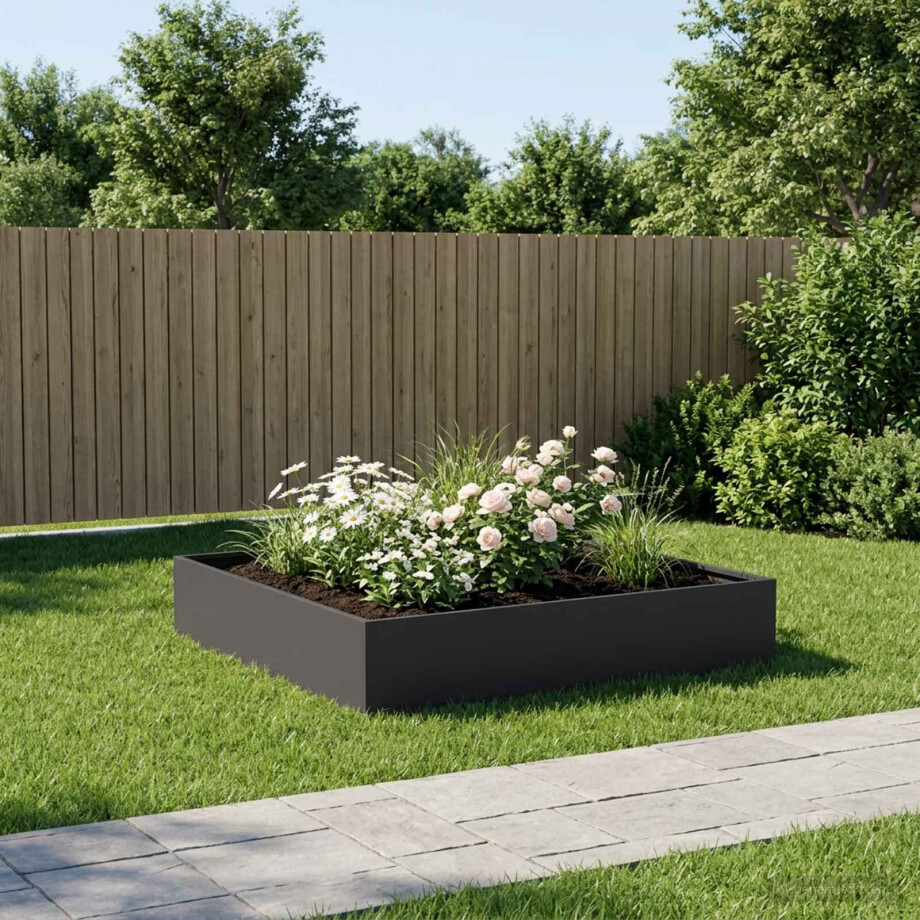 vidaXL Plantenbak Zwart 80 x 80 x 20 cm Koudgewalst staal afbeelding 1