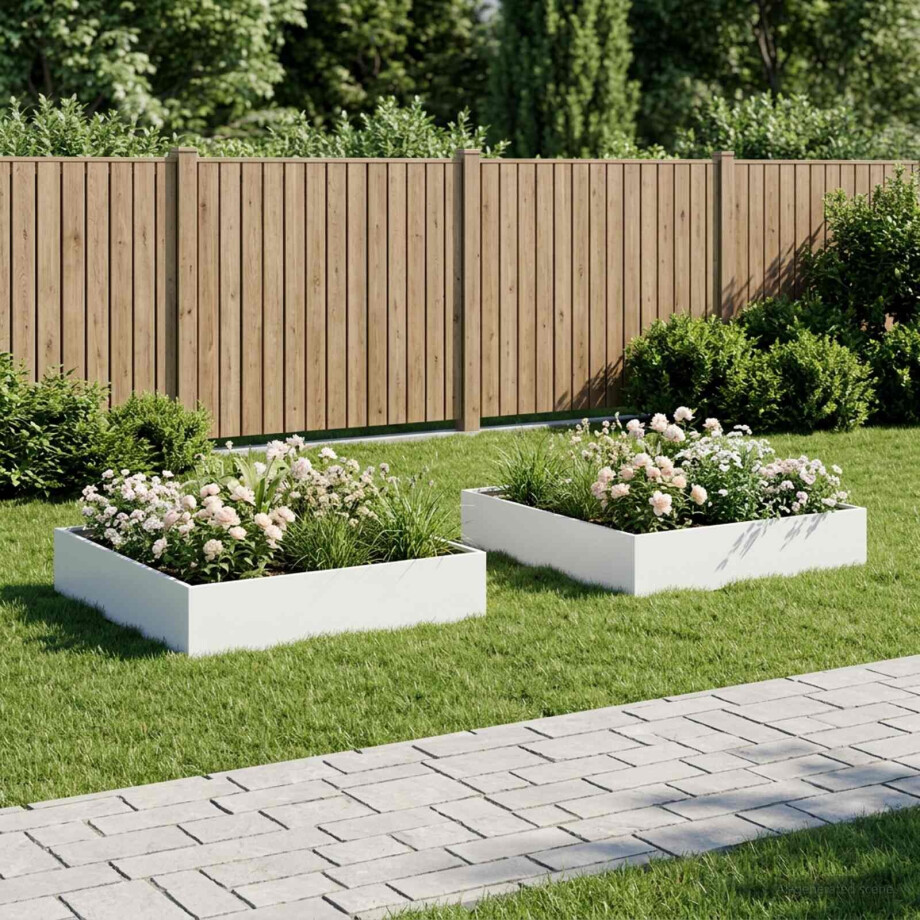vidaXL Plantenbak 2 st Wit 80 x 80 x 20 cm Koudgewalst staal afbeelding 1