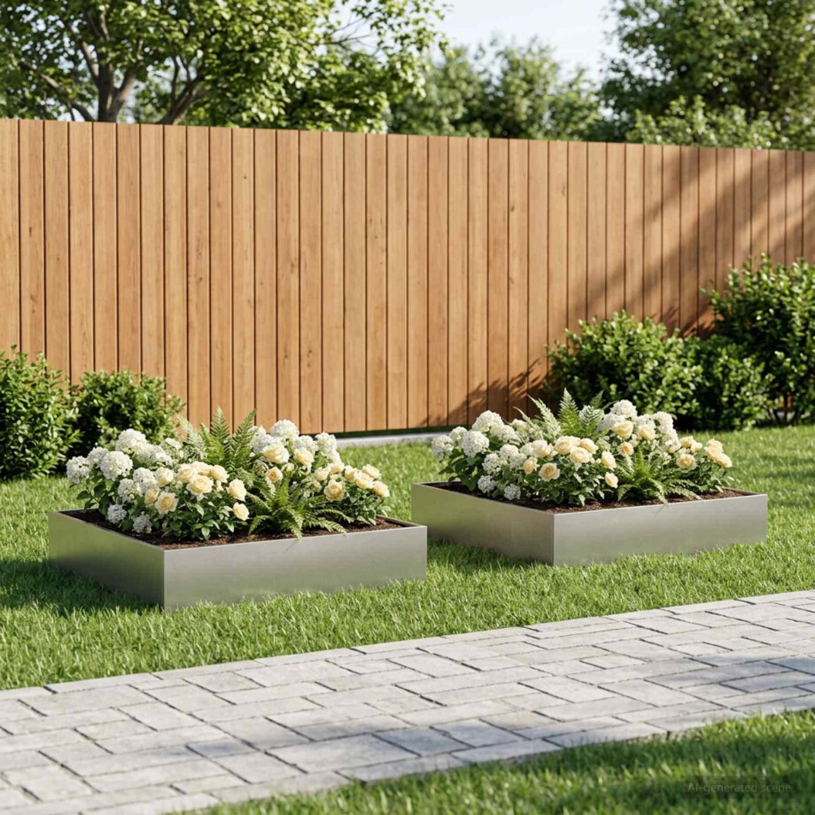 vidaXL Plantenbak 2 st zilver 100 x 100 x 20 cm Roestvrij staal afbeelding 1
