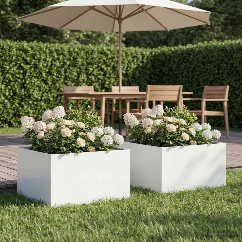 vidaXL Plantenbak 2 st Wit 60 x 60 x 30 cm Koudgewalst staal vidaXL Plantenbak 2 st Wit 60 x 60 x 30 cm Koudgewalst staal afbeelding 1