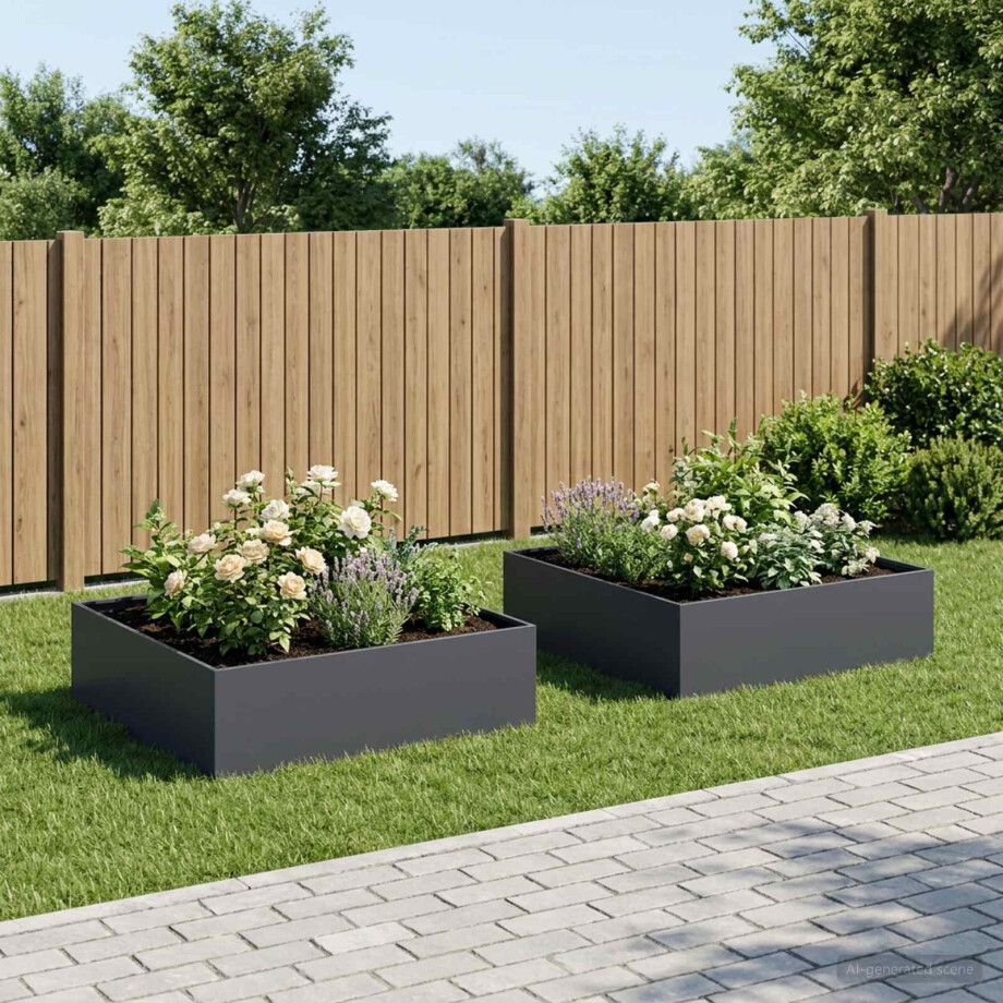 vidaXL Plantenbak 2 st Antraciet 80 x 80 x 30 cm Koudgewalst staal afbeelding 1