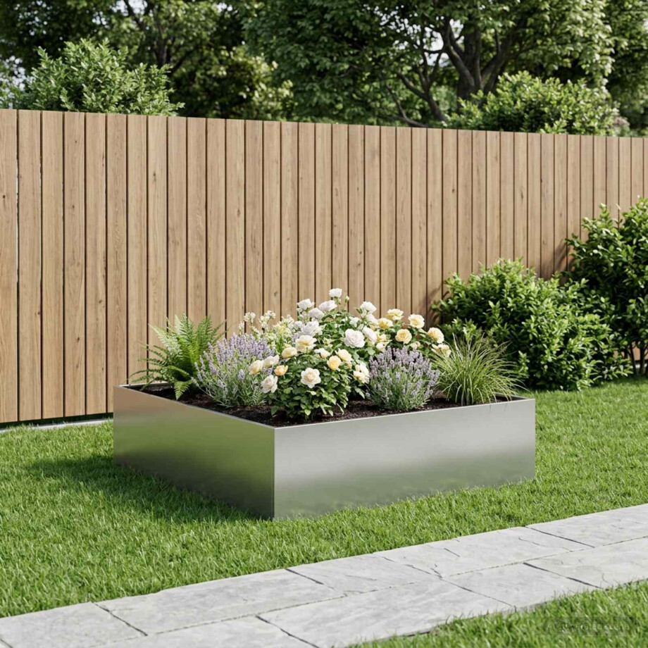 vidaXL Plantenbak zilver 80 x 80 x 30 cm Gegalvaniseerd staal afbeelding 1