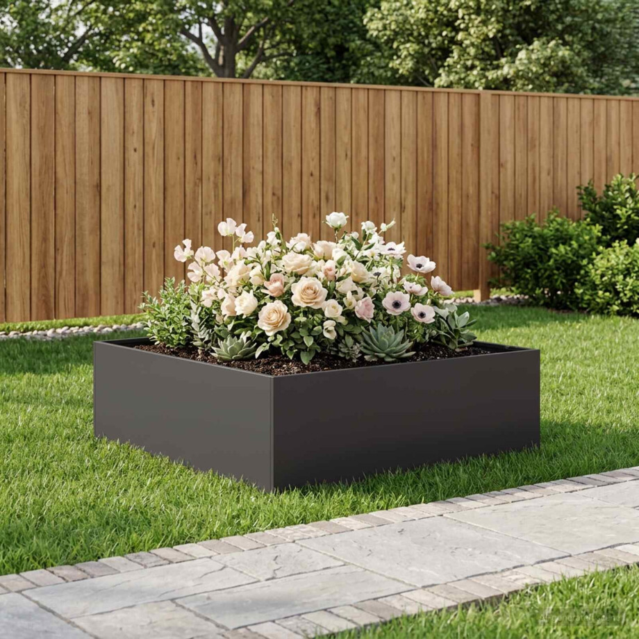vidaXL Plantenbak Zwart 100 x 100 x 30 cm Koudgewalst staal afbeelding 1