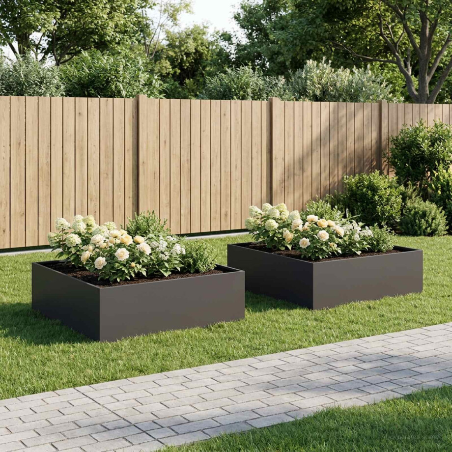 vidaXL Plantenbak 2 st Zwart 100 x 100 x 30 cm Koudgewalst staal afbeelding 1
