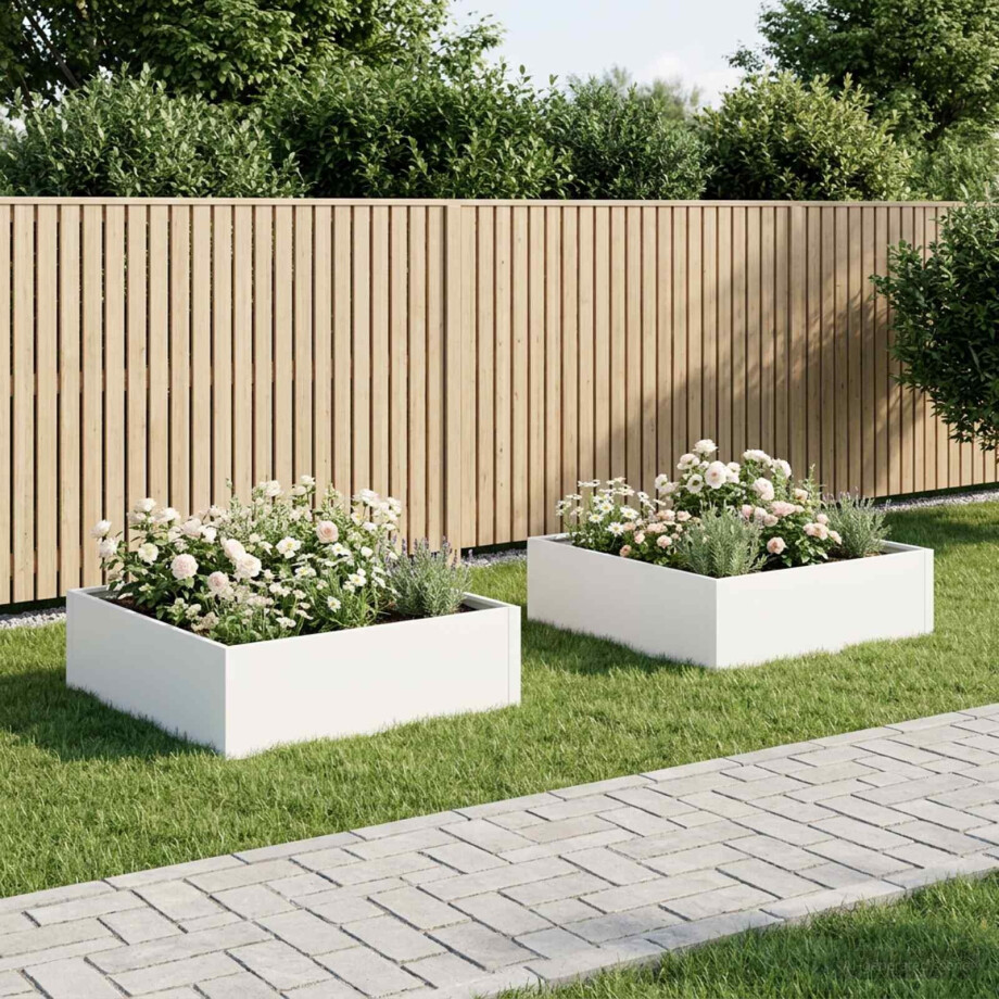 vidaXL Plantenbak 2 st Wit 100 x 100 x 30 cm Koudgewalst staal afbeelding 1