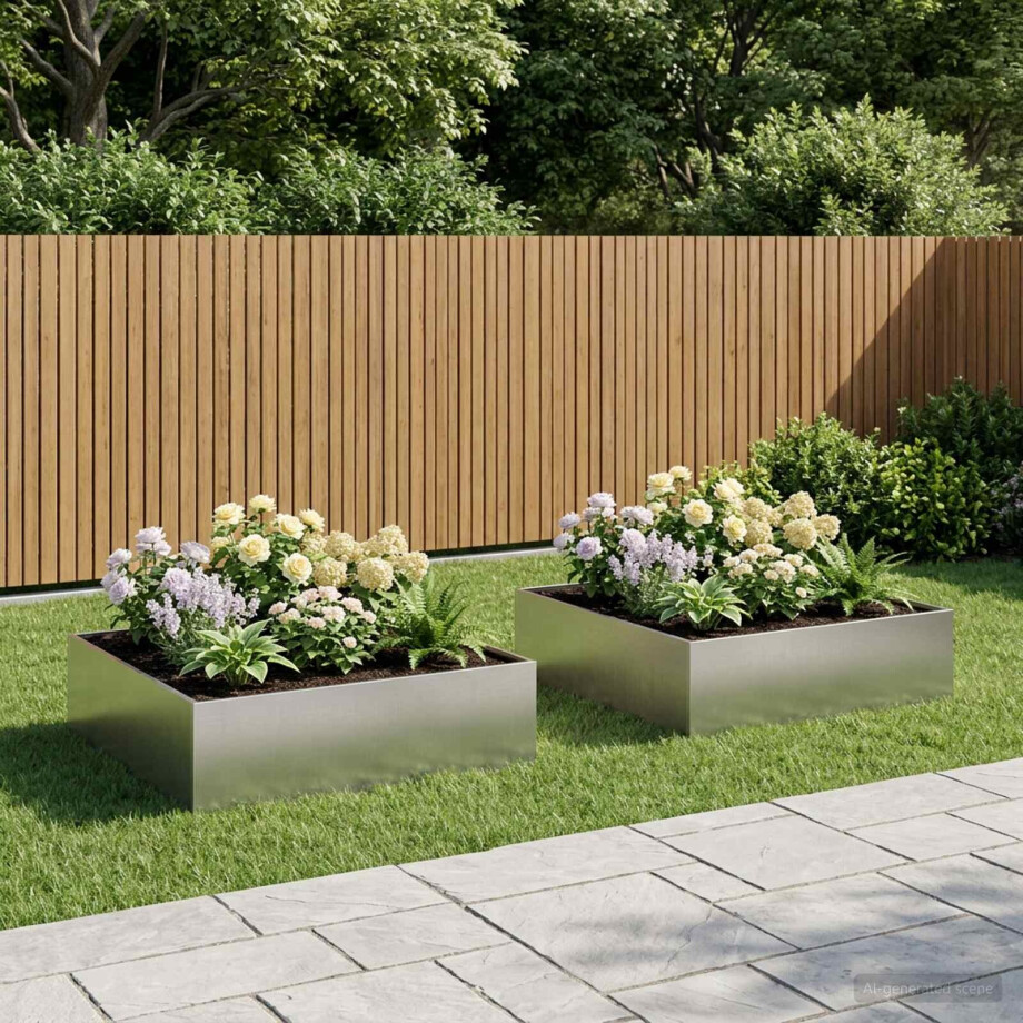 vidaXL Plantenbak 2 st zilver 100 x 100 x 30 cm Roestvrij staal afbeelding 1