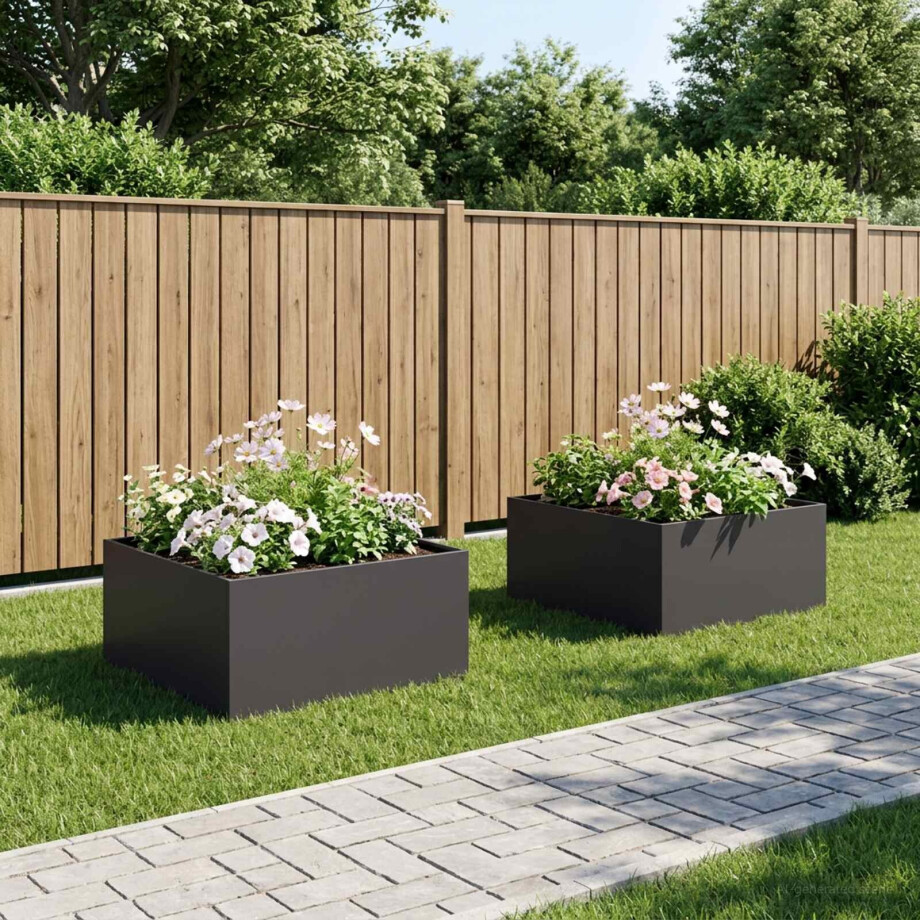 vidaXL Plantenbak 2 st Zwart 60 x 60 x 40 cm Koudgewalst staal vidaXL Plantenbak 2 st Zwart 60 x 60 x 40 cm Koudgewalst staal afbeelding 1
