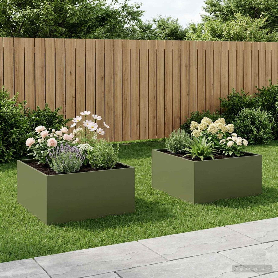 vidaXL Plantenbak 2 st Olijfgroen 60 x 60 x 40 cm Koudgewalst staal vidaXL Plantenbak 2 st Olijfgroen 60 x 60 x 40 cm Koudgewalst staal afbeelding 1