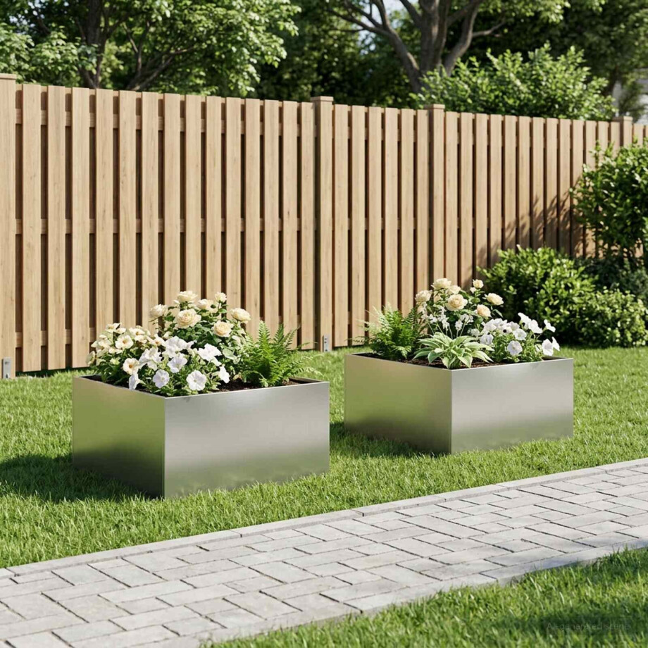 vidaXL Plantenbak 2 st zilver 60 x 60 x 40 cm Roestvrij staal vidaXL Plantenbak 2 st zilver 60 x 60 x 40 cm Roestvrij staal afbeelding 1
