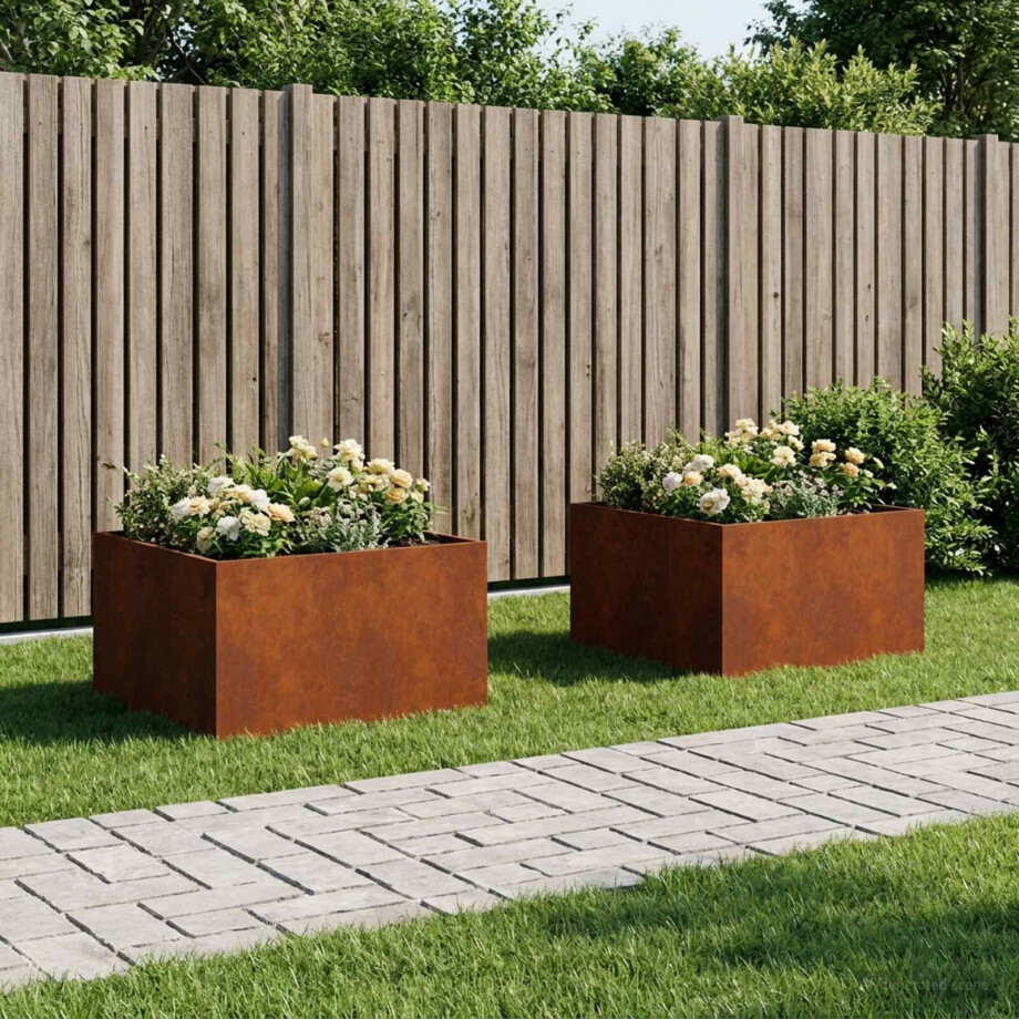 vidaXL Plantenbak 2 st Roestkleurig 60 x 60 x 40 cm weervast staal vidaXL Plantenbak 2 st Roestkleurig 60 x 60 x 40 cm weervast staal afbeelding 1