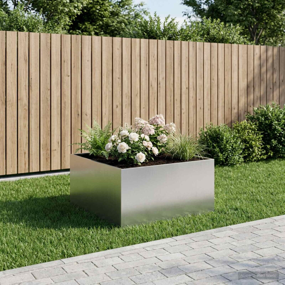 vidaXL Plantenbak zilver 80 x 80 x 40 cm Roestvrij staal afbeelding 1