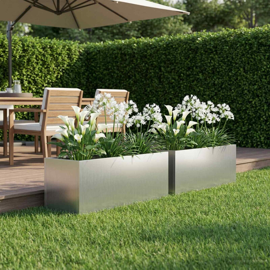 vidaXL Plantenbak 2 st zilver 40 x 20 x 20 cm Gegalvaniseerd staal afbeelding 1