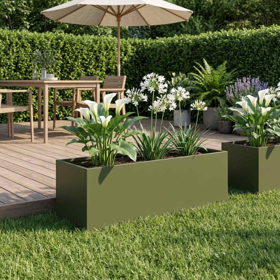 vidaXL Plantenbak Olijfgroen 60 x 20 x 20 cm Koudgewalst staal afbeelding 1