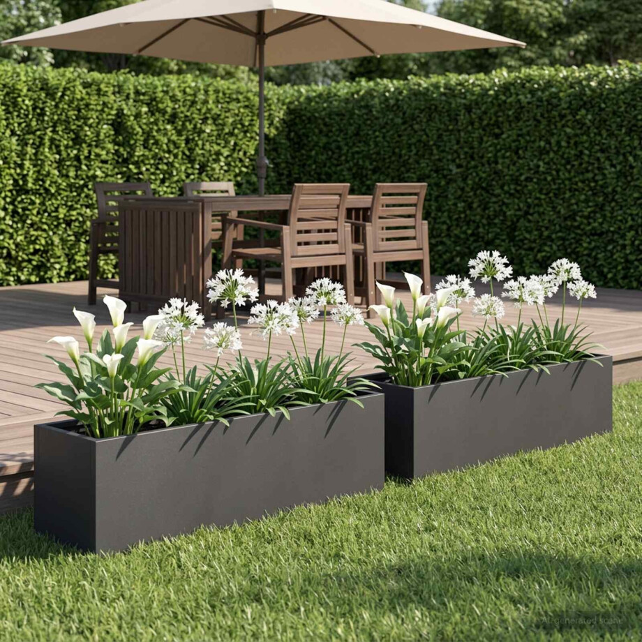 vidaXL Plantenbak 2 st Zwart 80 x 20 x 20 cm Koudgewalst staal afbeelding 1