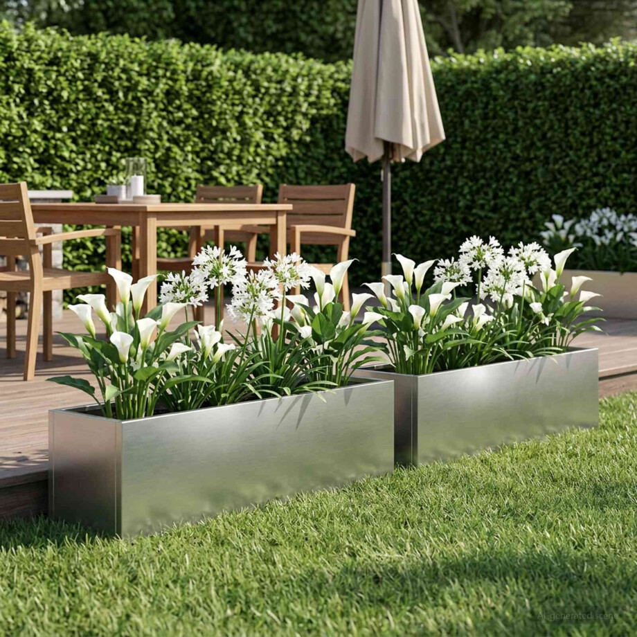 vidaXL Plantenbak 2 st zilver 100 x 20 x 20 cm Roestvrij staal afbeelding 1