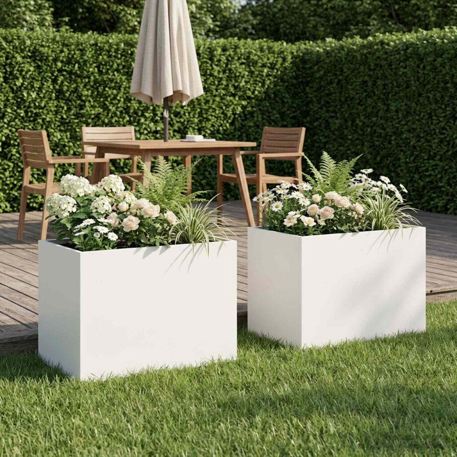 vidaXL Plantenbak 2 st Wit 40 x 30 x 30 cm Koudgewalst staal afbeelding 1