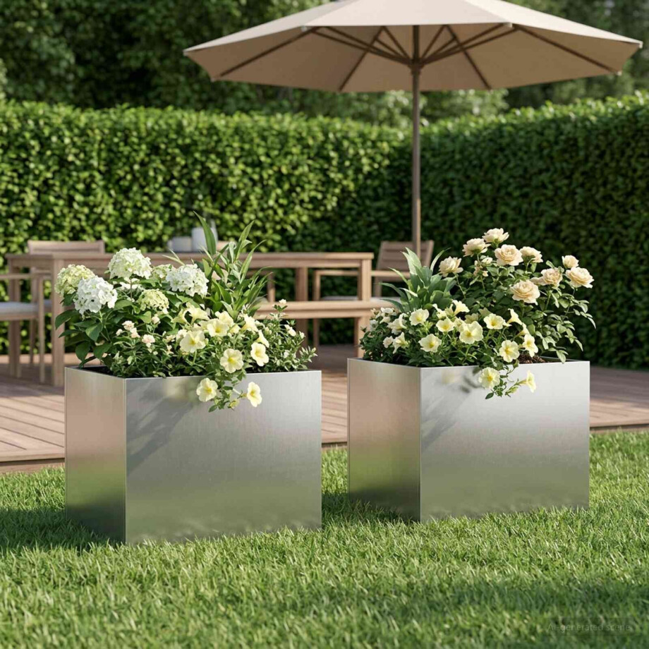 vidaXL Plantenbak 2 st zilver 40 x 30 x 30 cm Roestvrij staal afbeelding 1