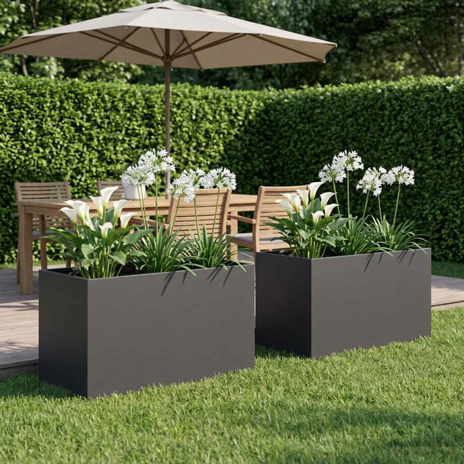 vidaXL Plantenbak 2 st Zwart 80 x 50 x 50 cm Koudgewalst staal afbeelding 1