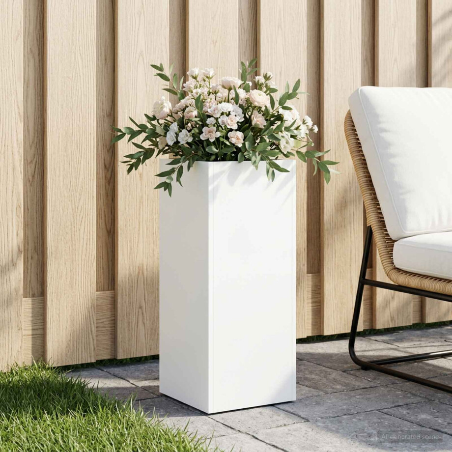 vidaXL Plantenbak Wit 20 x 20 x 40 cm Koudgewalst staal afbeelding 1