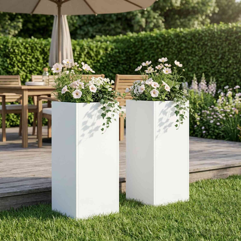 vidaXL Plantenbak 2 st Wit 20 x 20 x 40 cm Koudgewalst staal afbeelding 1