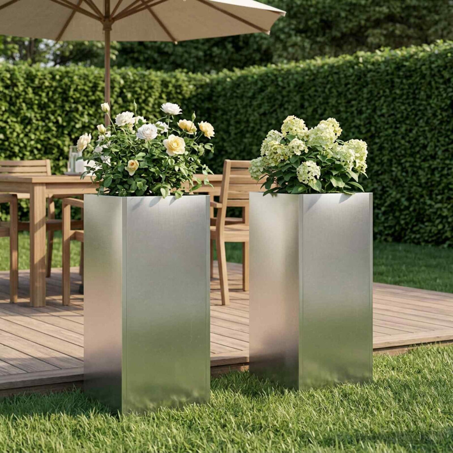 vidaXL Plantenbak 2 st zilver 20 x 20 x 40 cm Roestvrij staal afbeelding 1